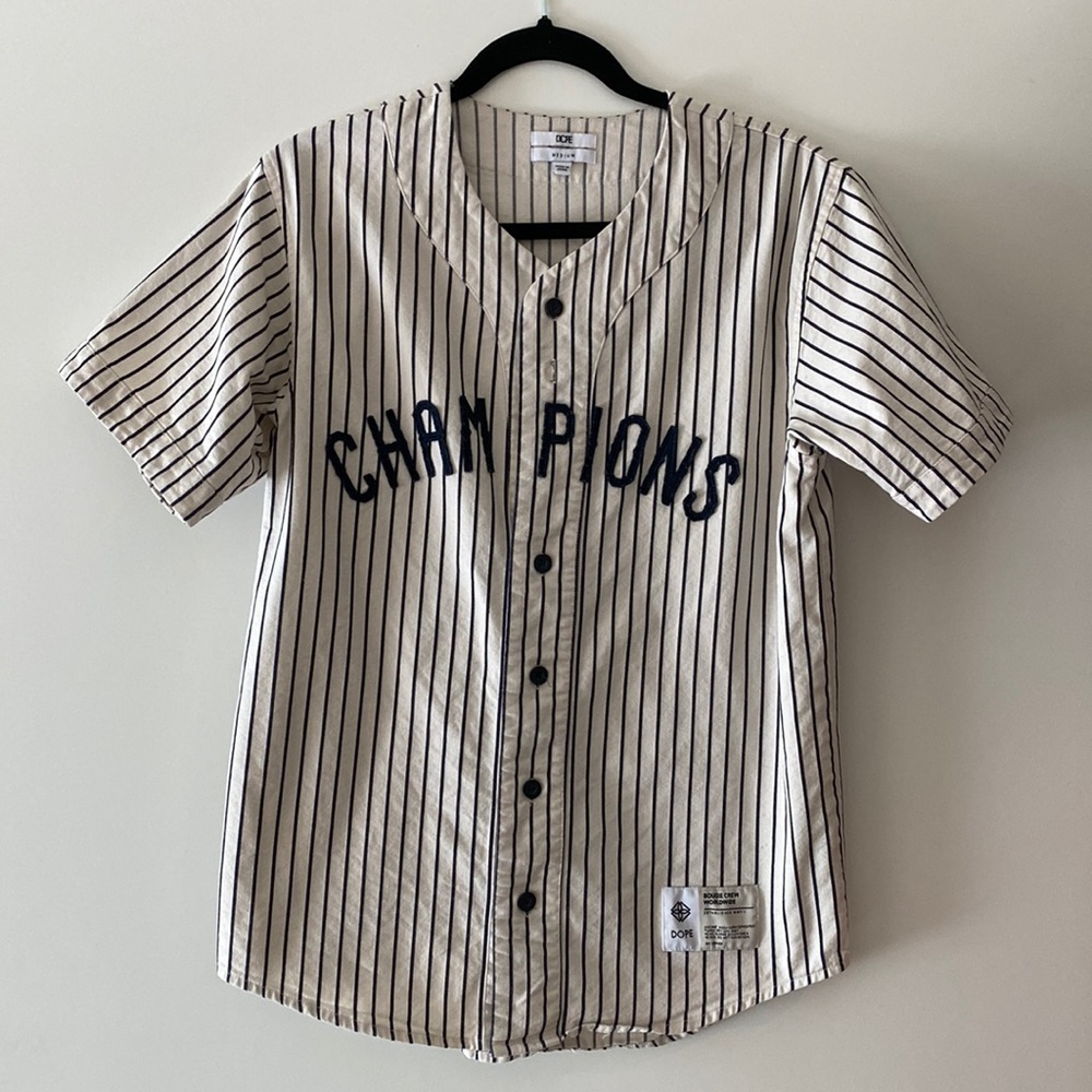 DOPE White & Blue Pinstripe 'Champions' Baseball Jersey